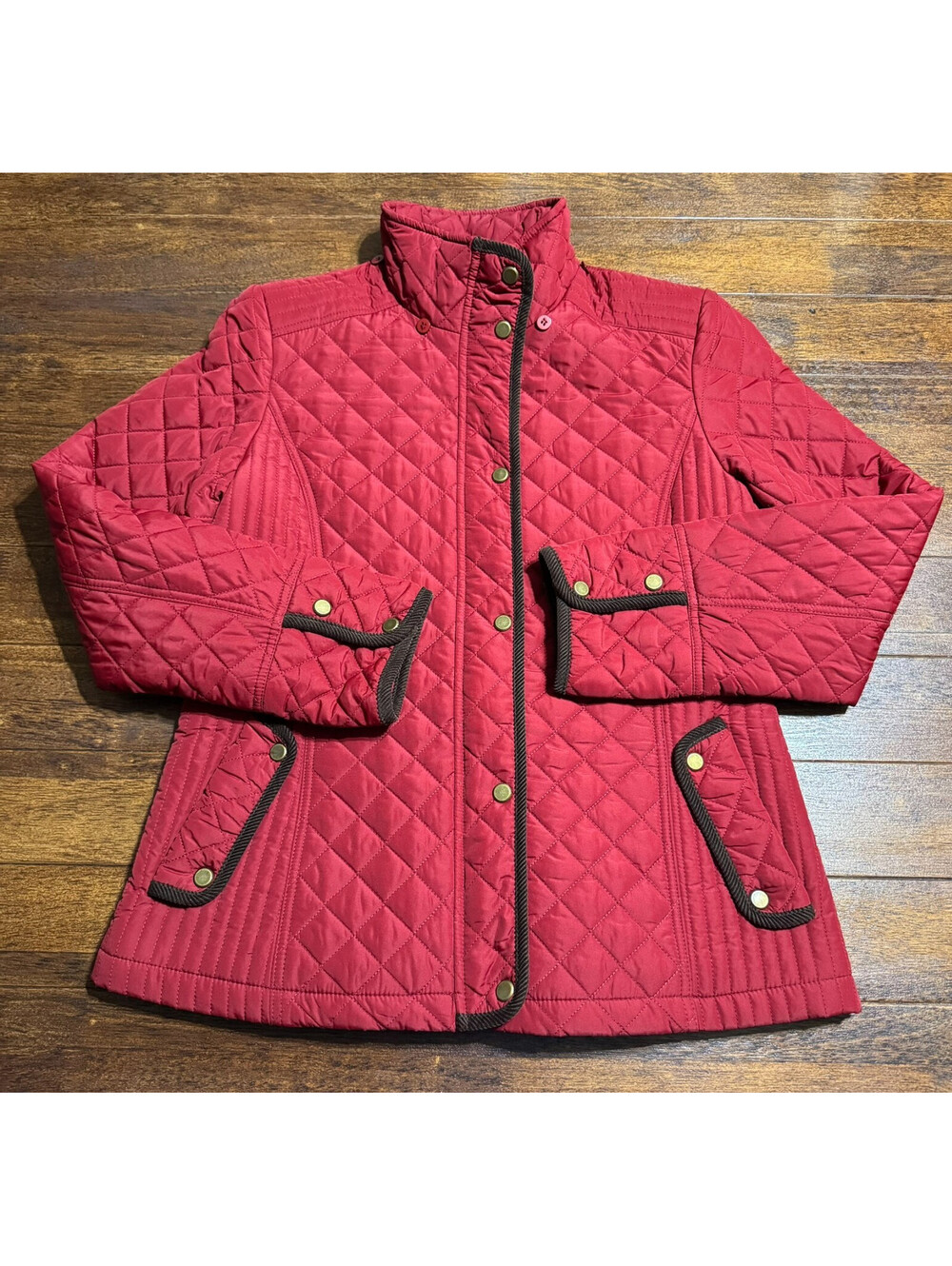 St. John's Bay Women's Diamond Quilted Jacket Zip Snap Red Medium Cottage